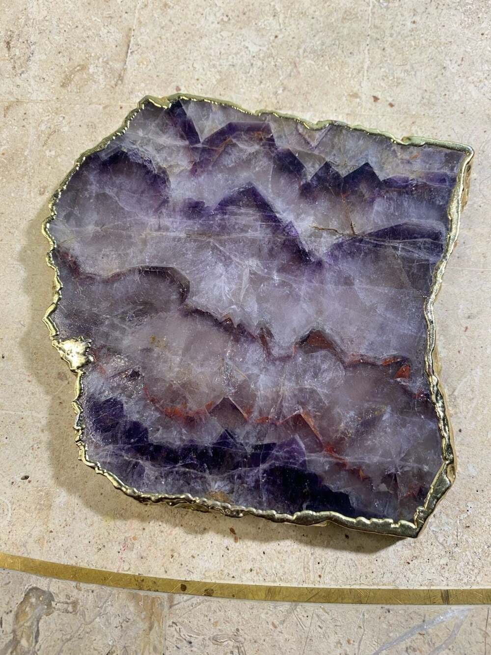 Amethyst Geode Slice Coaster with Gold Electroplated Edge